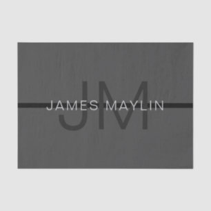 Stylish Masculine Dark Gray Name & Monogram Tissue Paper