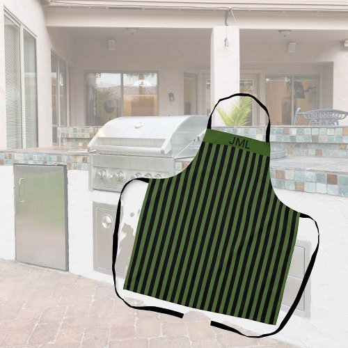 Stylish Masculine Dark Green and Black Stripes  Apron