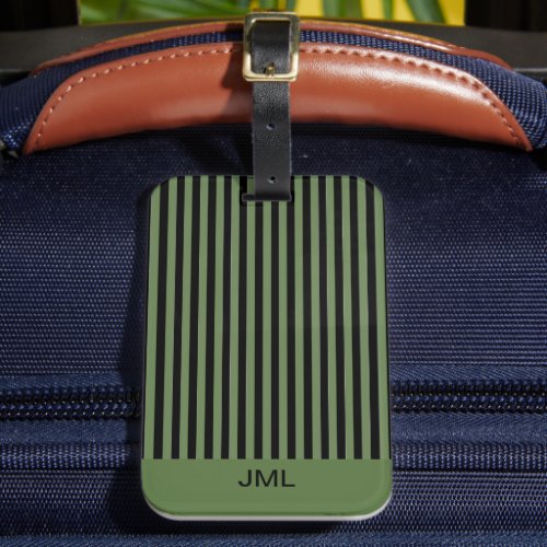 Stylish Masculine Dark Green and Black Stripes  Luggage Tag