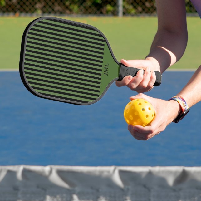 Stylish Masculine Dark Green and Black Stripes   Pickleball Paddle (Insitu)
