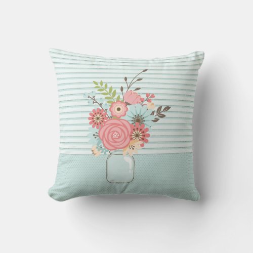 Stylish Mason Jar Floral Accent Throw Pillow