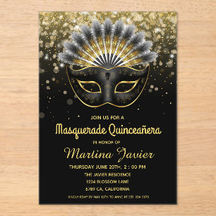 Stylish Masquerade Quinceañera 15th Birthday Acrylic Invitations