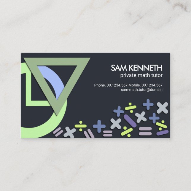 Stylish Math Geometric Symbols Motif Tutor Business Card (Front)