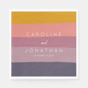 Stylish Mauve and Mustard Striped Custom Wedding Napkins