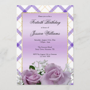 Stylish Mauve Floral 40th Birthday Invitation