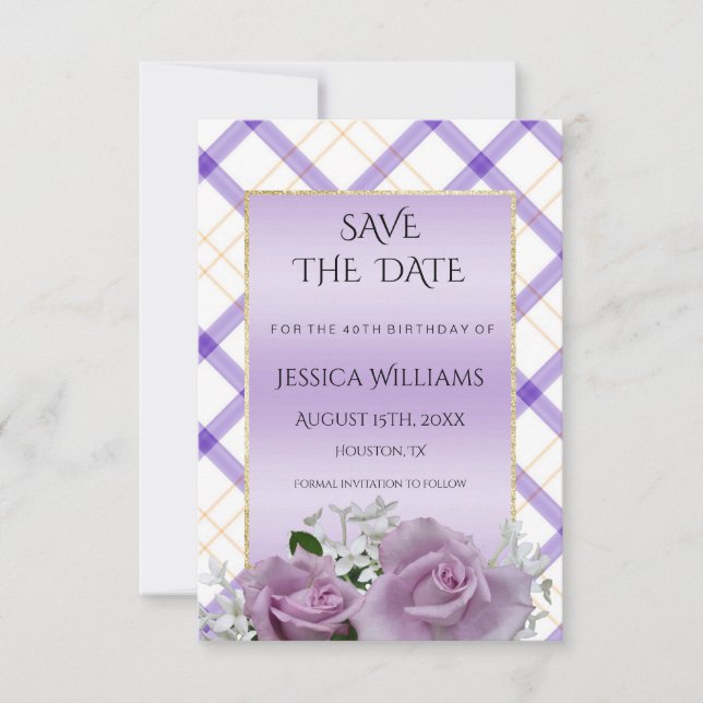 Stylish Mauve Floral Birthday Save The Date (Front)
