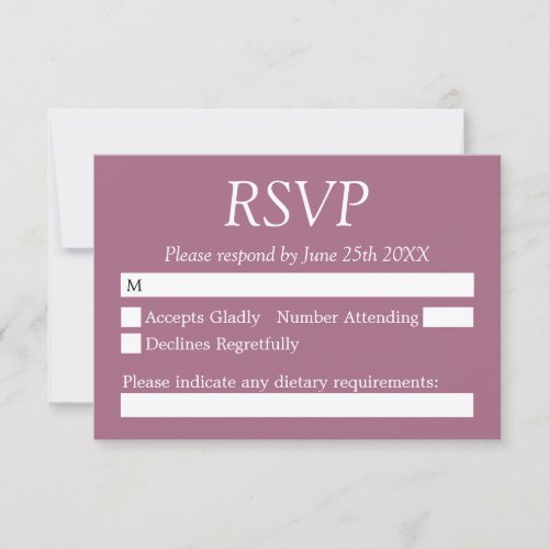 Stylish Mauve Wedding RSVP Card