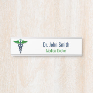 Stylish Medical Blue Caduceus Green Wings Cross Door Sign