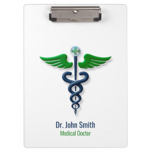 Stylish Medical Caduceus Blue Green Wings Cross Clipboard