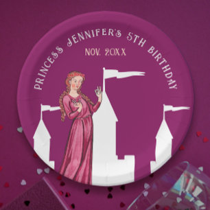 Stylish Medieval Girly Dark Pink Princess Castle Paper Plates