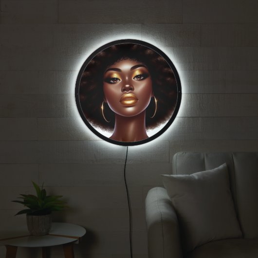 Stylish Melanin Chic Afro Glam LED Sign (Living Room)