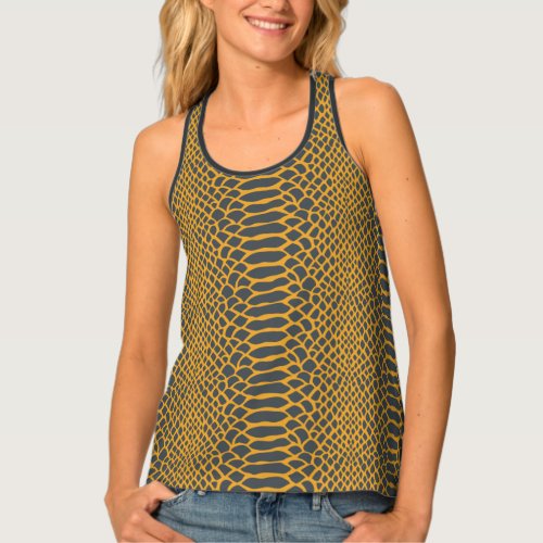 Stylish Mellow Yellow Snake Skin Pattern Off_Black Tank Top