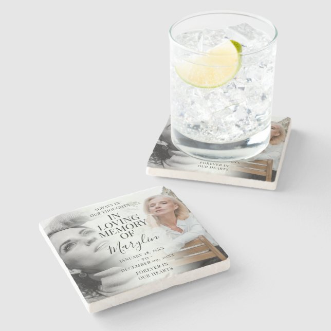 Stylish Memorial Before & After Photo Keepsake Stone Coaster (Side)