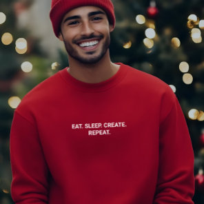 Stylish Men Red Eat Sleep Create Repeat Slogan T-Shirt