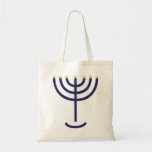 Stylish Menorah Navy Gold Tote Bag<br><div class="desc">Stylish Menorah Navy Gold tote. What a great idea for Sukkot! This handy tote features a stylish navy and gold Menorah. The golden Menorah is mentioned in the Bible in Exodus 25:31 ... it reads... And thou shalt make a candlestick of pure gold: of beaten work shall the candlestick be made:...</div>