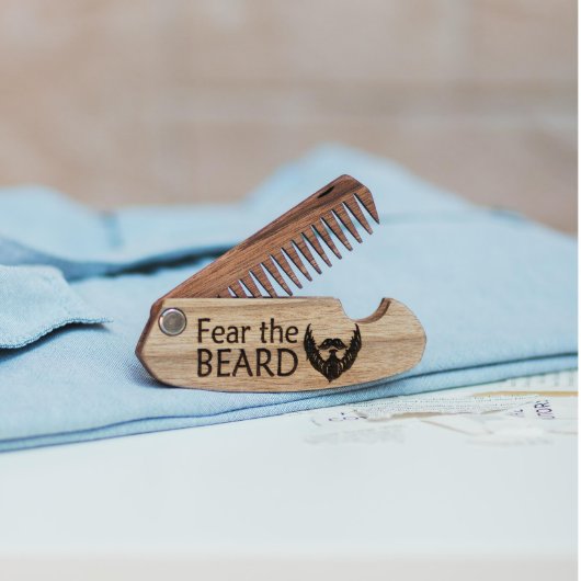 Stylish Men's Fear the Beard Walnut Wood Comb (Front)