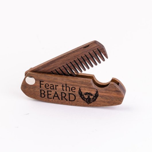 Stylish Men's Fear the Beard Walnut Wood Comb (Front)
