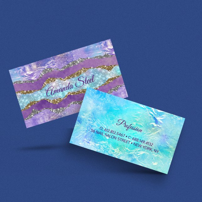 Stylish mermaid glittery Purple turquoise monogram Business Card (Creator Uploaded)