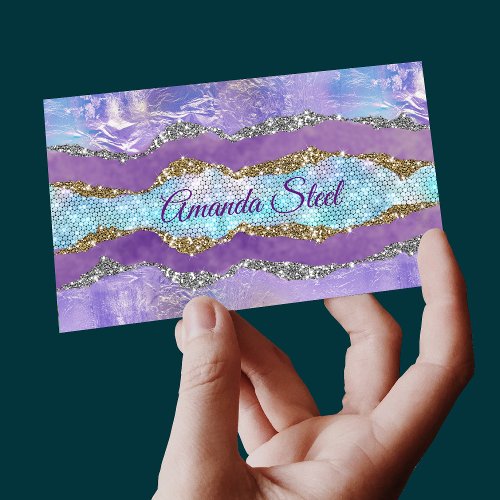 Stylish mermaid glittery Purple turquoise monogram Business Card Magnet