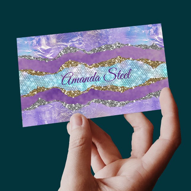 Stylish mermaid glittery Purple turquoise monogram Business Card Magnet (Creator Uploaded)