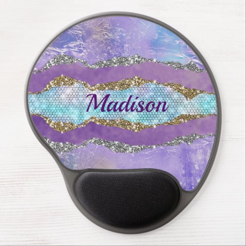 Stylish mermaid glittery Purple turquoise monogram Gel Mouse Pad