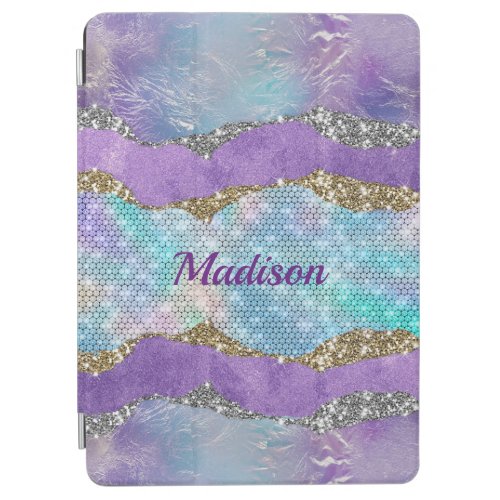 Stylish mermaid glittery Purple turquoise monogram iPad Air Cover