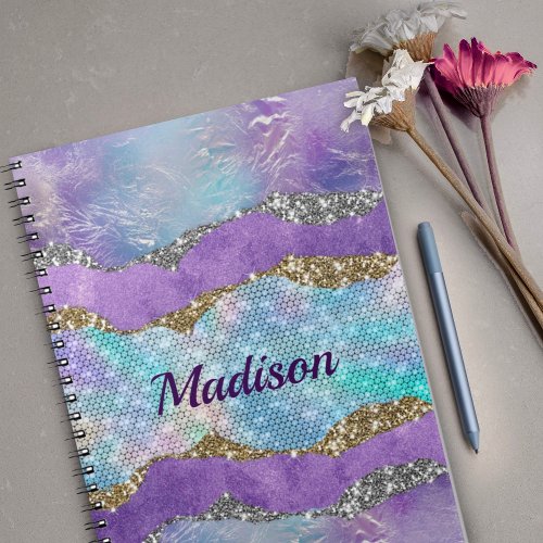 Stylish mermaid glittery Purple turquoise monogram Notebook