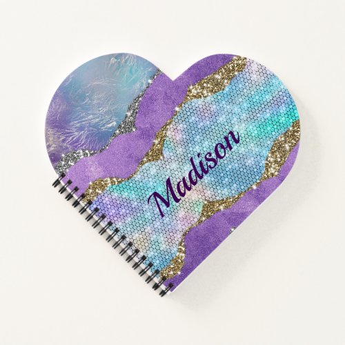 Stylish mermaid glittery Purple turquoise monogram Notebook