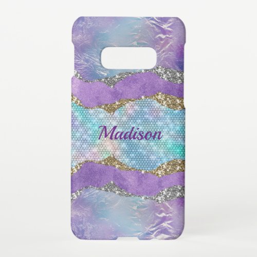 Stylish mermaid glittery Purple turquoise monogram Samsung Galaxy S10E Case