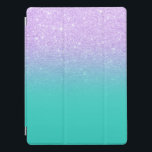 Stylish mermaid lavender glitter turquoise ombre iPad pro cover<br><div class="desc">Stylish,  girly,  faux purple lavender mermaid glitter ombre modern bright  turquoise background.</div>