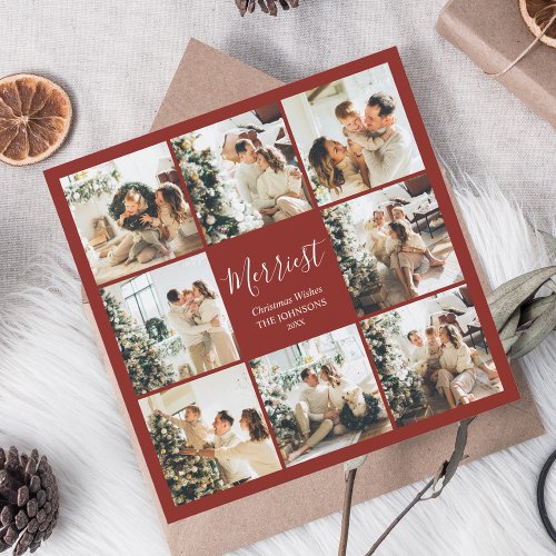 Stylish Merriest Christmas Photo Collage  Holiday Card