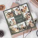 Stylish Merriest Christmas Script Photo Collage Holiday Card<br><div class="desc">Imagine a square Christmas card designed to spread holiday joy and nostalgia. The front of the card is a collage of eight heartwarming photos, capturing the essence of your festive celebrations and cherished moments. In the center of this delightful photo mosaic, you'll find the greeting "Merriest Christmas" beautifully scripted in...</div>