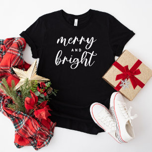 Stylish Merry and Bright Black Holiday Script T-Shirt