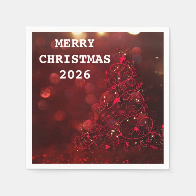 Stylish Merry Christmas Happy Holiday 2026 Napkins (Front)