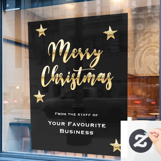 Stylish Merry Christmas metallic gold black  Window Cling (Cafe Window)