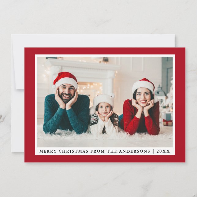 Stylish Merry Christmas Photo Red Holiday Card (Front)