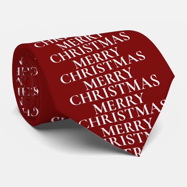 Stylish "Merry Christmas" Red Custom Holiday Neck Tie (Rolled)