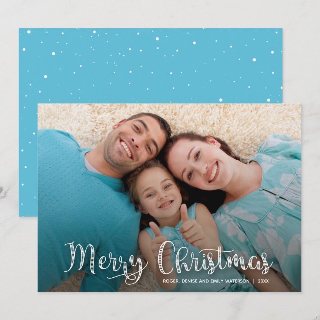 Stylish Merry Christmas Script Photo Holiday Card (Front/Back)