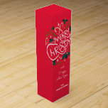 Stylish Merry Christmas Typography Wine Box<br><div class="desc">Create a wine bottle gift box to elevate your Christmas holiday gift-giving featuring a stylish, modern watercolor of green holly, red berries, candy canes, and stars on a bright red background and the words Merry Christmas along with your message in chic lettering.</div>