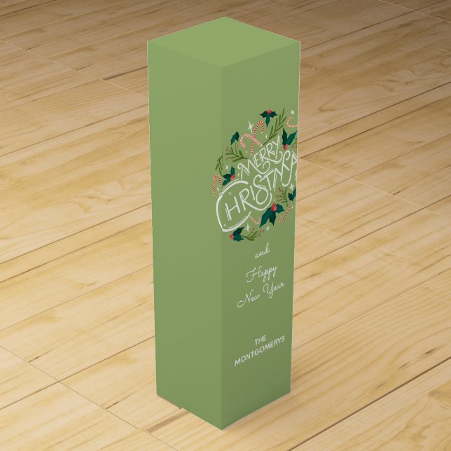 Stylish Merry Christmas Typography Wine Box (Front)