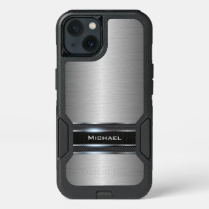 Stylish Metal with Leather Stripe Look iPhone 13 Case