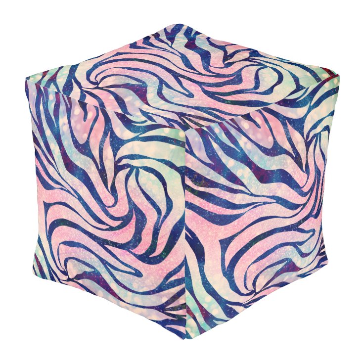 Stylish Metallic Blue & Holographic Zebra Print Pouf Zazzle