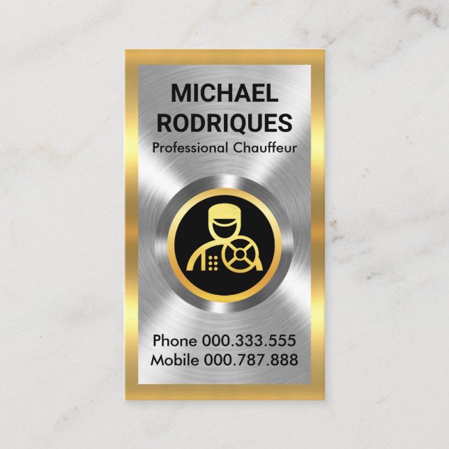 Stylish Metallic Chauffeur Driver Business Card (Front)