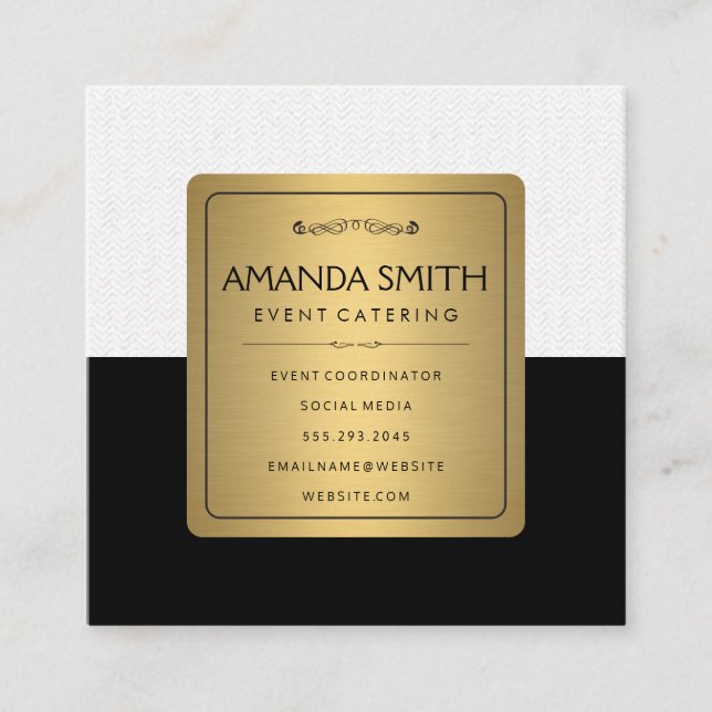 Stylish Metallic Gold Black Subtle Wavy Pattern Square Business Card (Front)