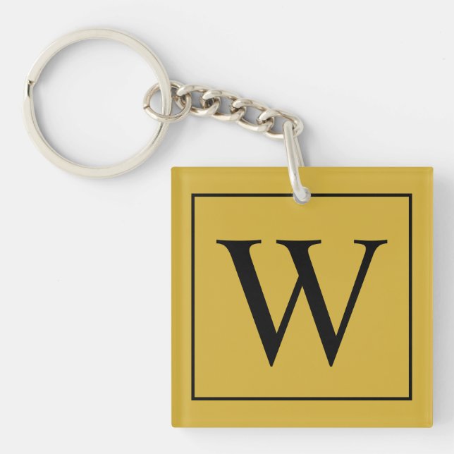Stylish Metallic Gold Custom Monogram Acrylic Keychain (Front)