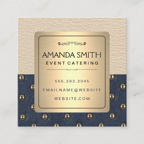 Stylish Metallic Gold Frame  Upholstery Leather Square Business Card