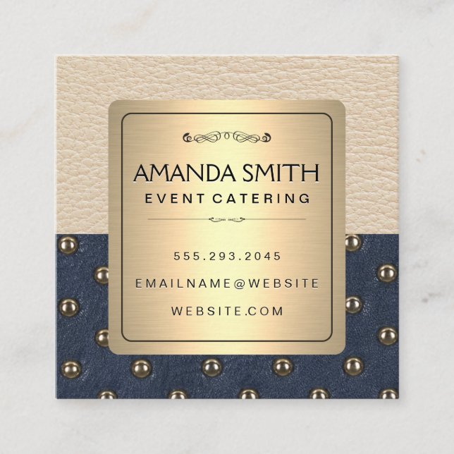 Stylish Metallic Gold Frame | Upholstery Leather Square Business Card (Front)