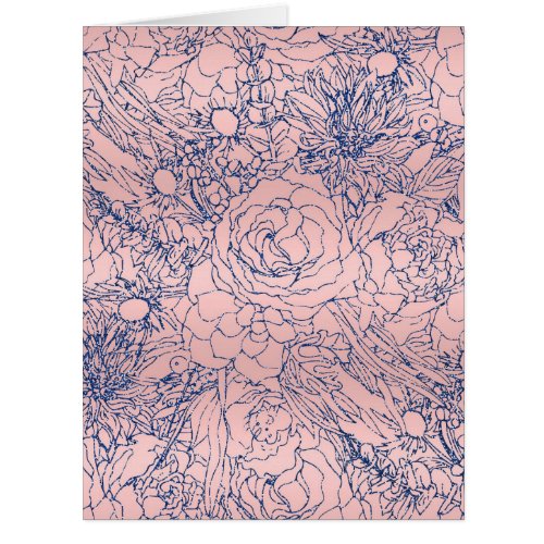 Stylish Metallic Navy Blue and Pink Floral Design