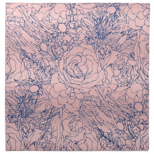 Stylish Metallic Navy Blue and Pink Floral Design Cloth Napkin