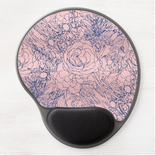 Stylish Metallic Navy Blue and Pink Floral Design Gel Mouse Pad